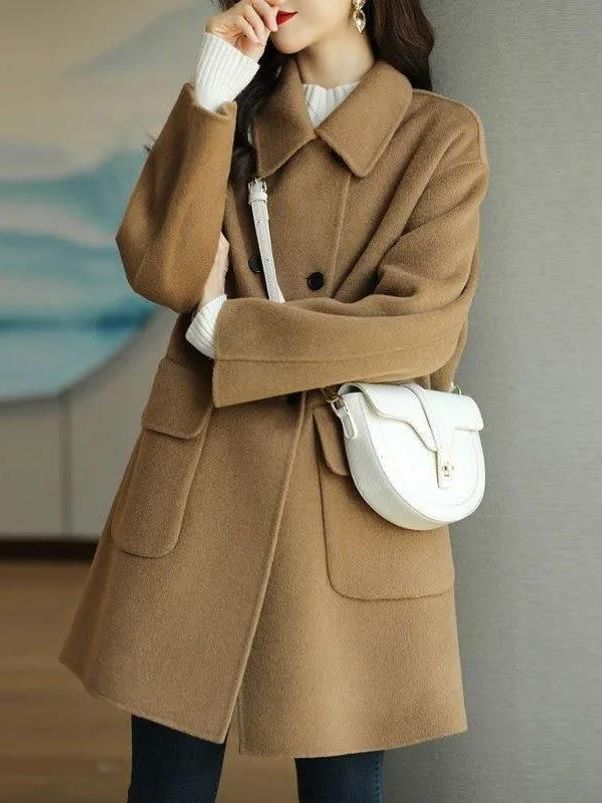 Wool Coat Peacoat - معطف صوف أنيق متوسط الطول على