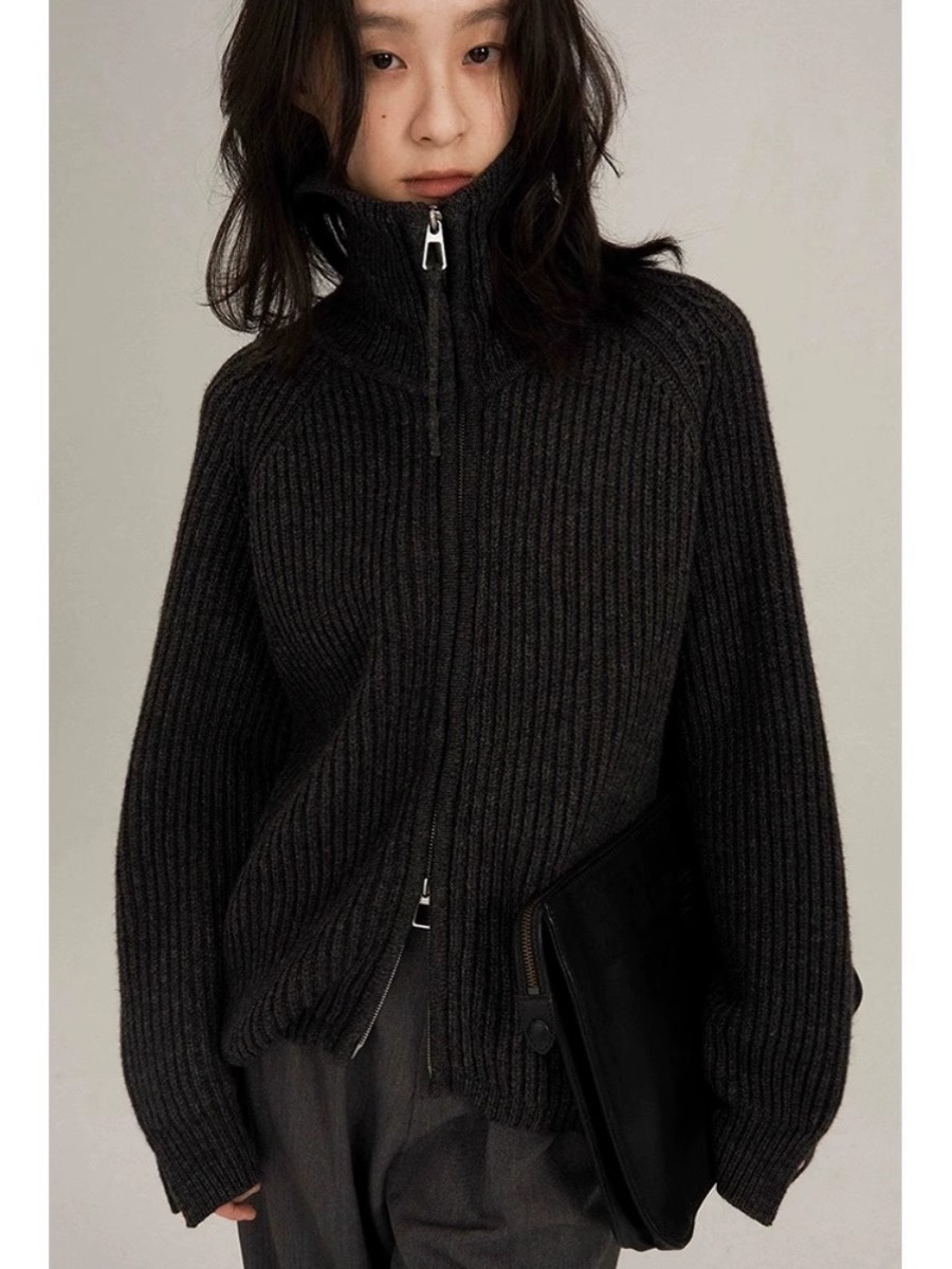 Wool Coat Peacoat - كارديجان نسائي بسحاب مزدوج من الكشمير