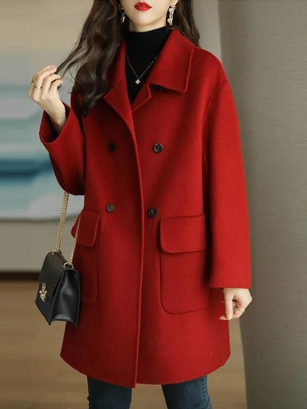 معطف صوف أنيق متوسط الطول على  - مراجعة Wool Coat Peacoat وسعره